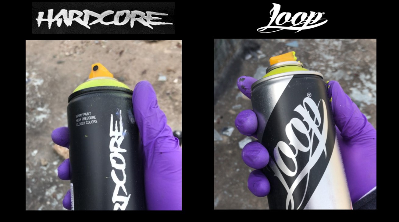 mtn hardcore vs Loop colors spray graffiti spray 